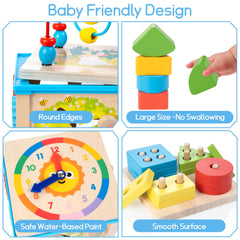 Woodmam shape sorter blocks highlight color and shape recognition for early learners.