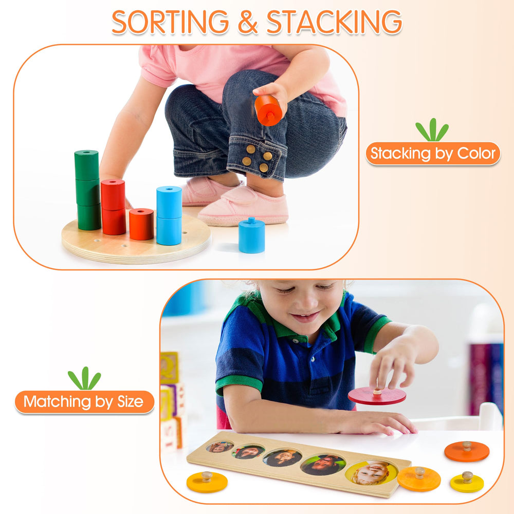 Woodmam sorting and stacking blocks build spatial awareness and creativity.