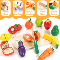 WOODMAM wooden fruits and vegetables pieces for realistic kitchen pretend play