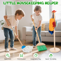 WOODMAM wooden kids cleaning set cleaning-rag demonstrates reusable materials for quick tidy-ups.