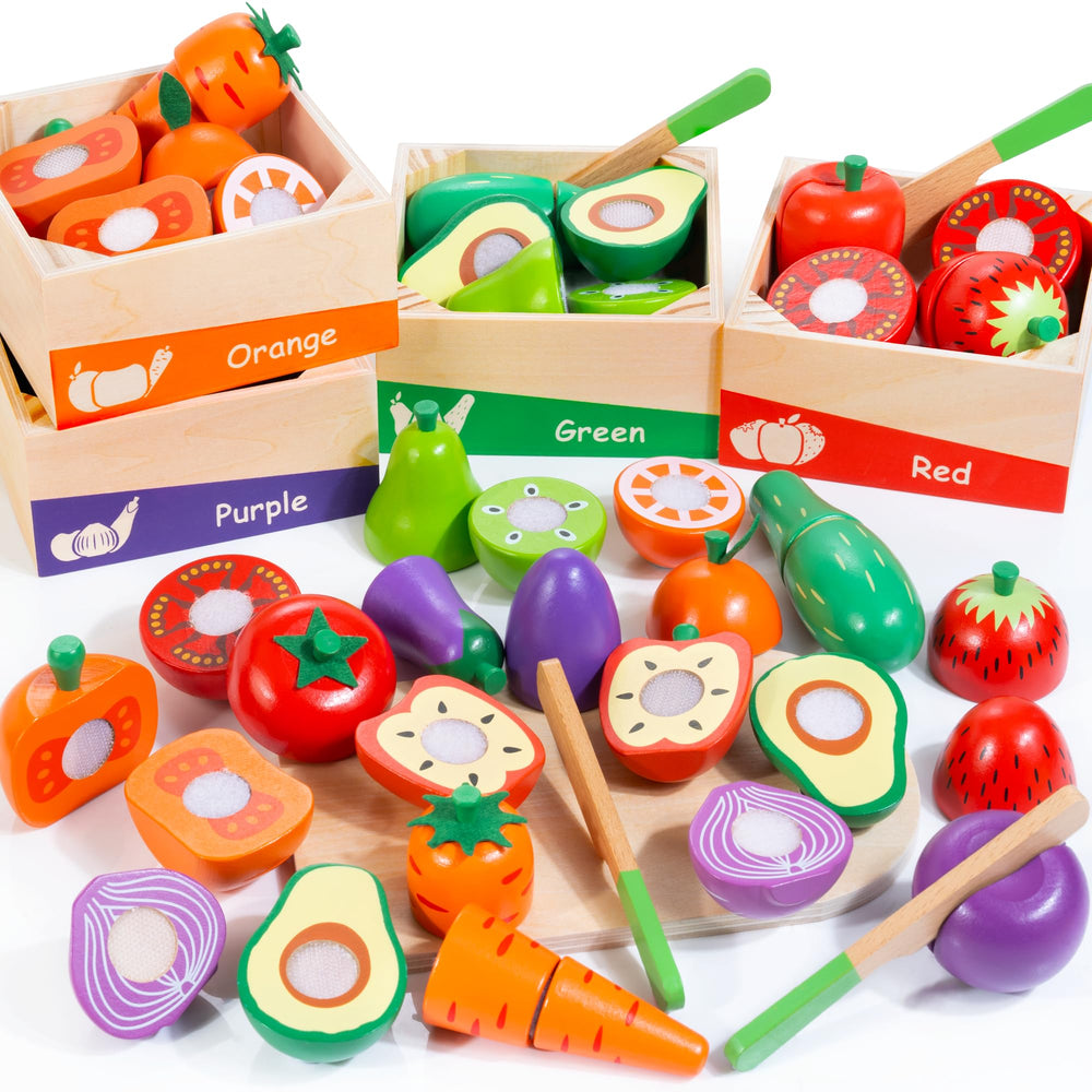 WOODMAM wooden play food fruits for pretend meals and imagination