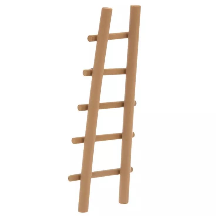 Woodpile Fun unpainted ladder close-up, perfect for dollhouse scenes and fairy diorama setups.