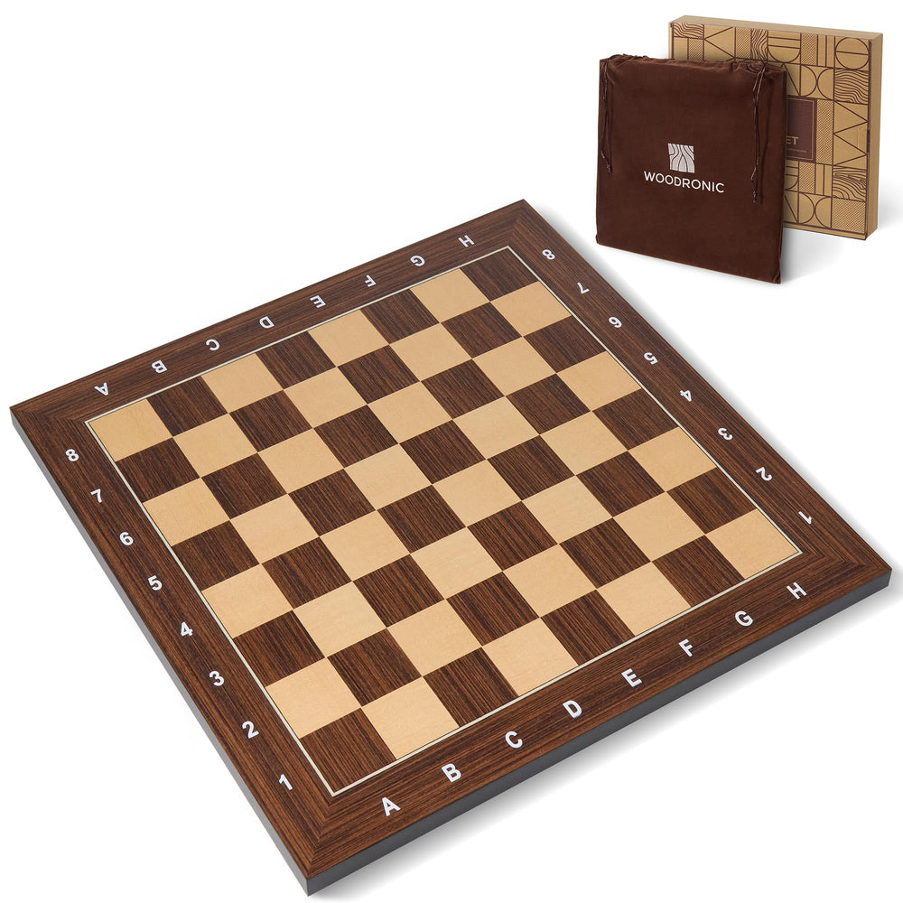 Woodronic wooden chess board top view, showing grain contrast and durable playing surface.