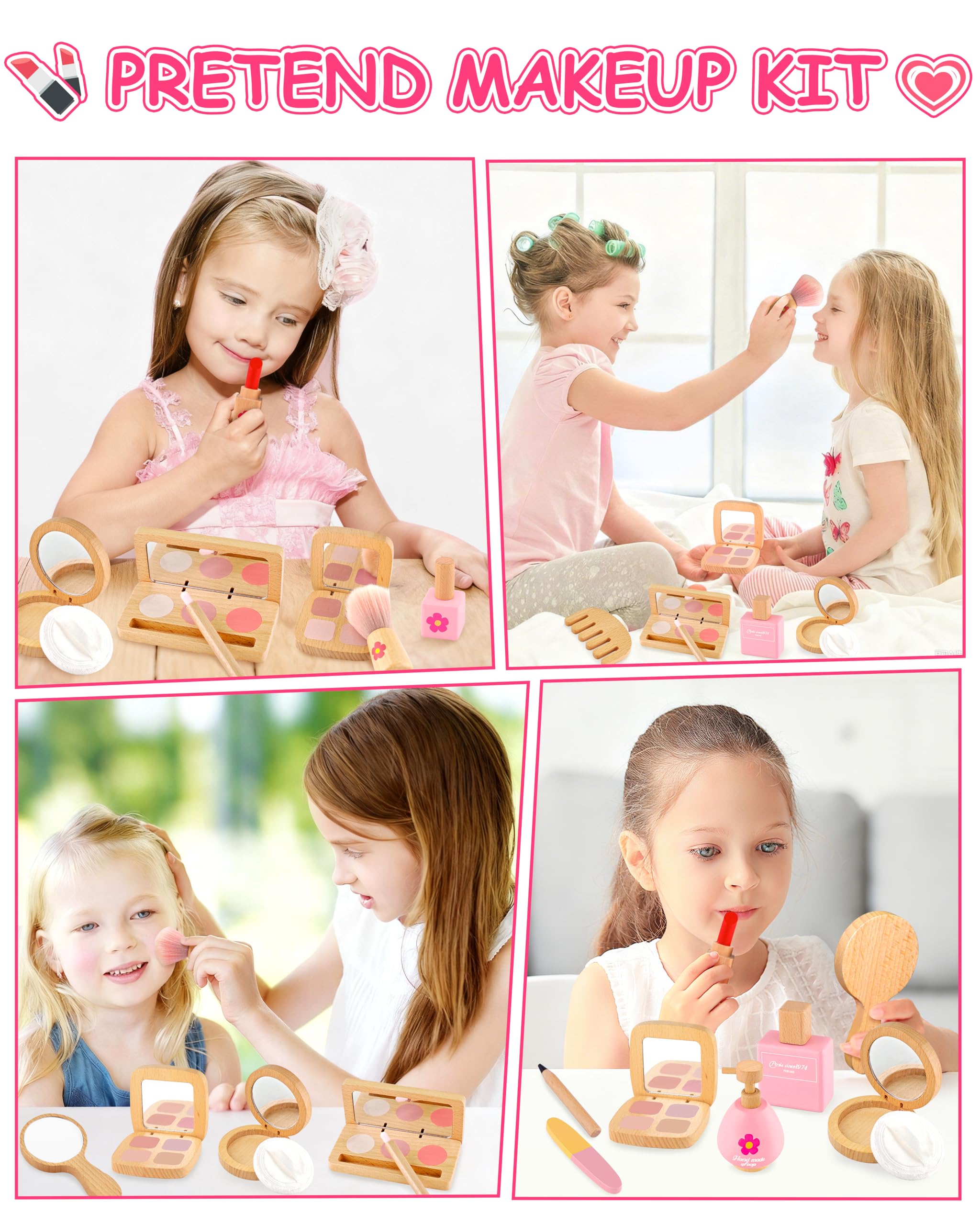 WoodsyJoy assembled set image showing complete wooden makeup playset.