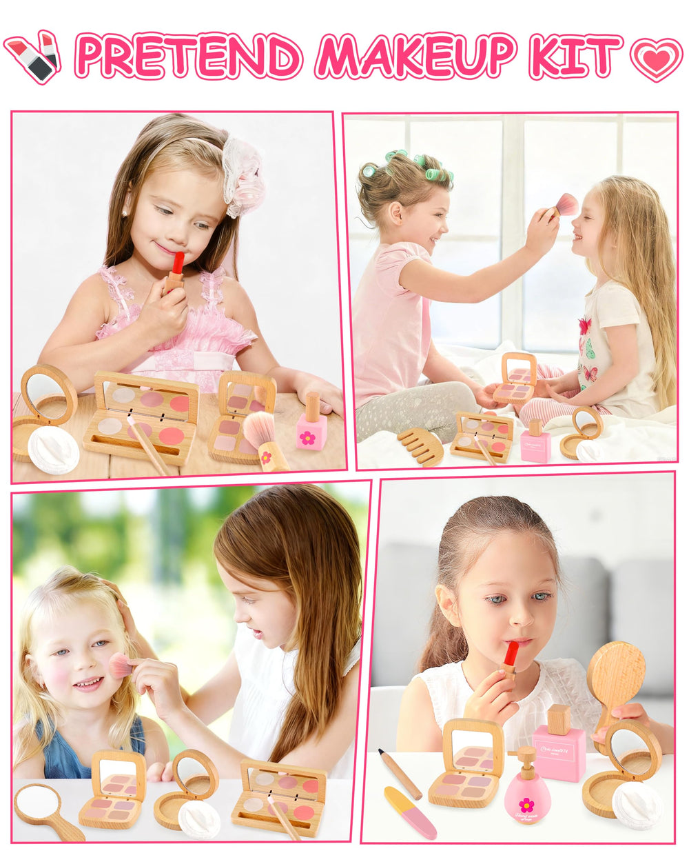 WoodsyJoy assembled set image showing complete wooden makeup playset.