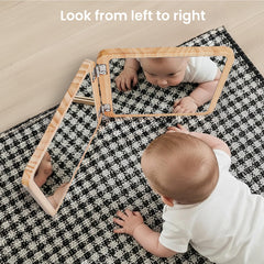 Woodtoe baby-safe natural pine frame with shatterproof mirror for safety.