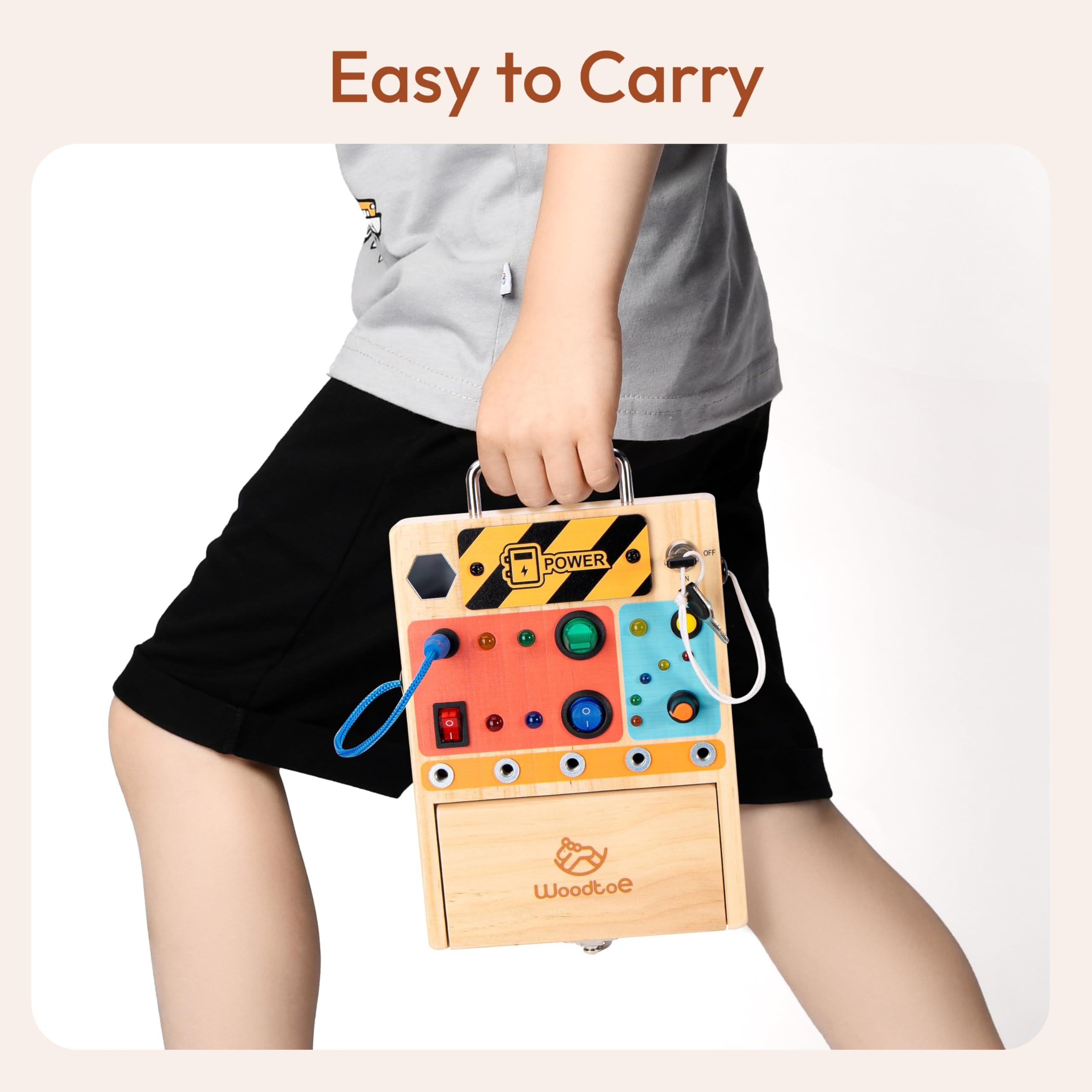 Woodtoe Busy Board lock and key set encourages problem solving and concentration