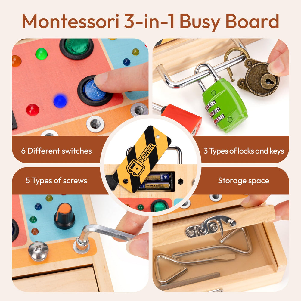 Woodtoe Busy Board screwdriver tools build practical life skills through exploration