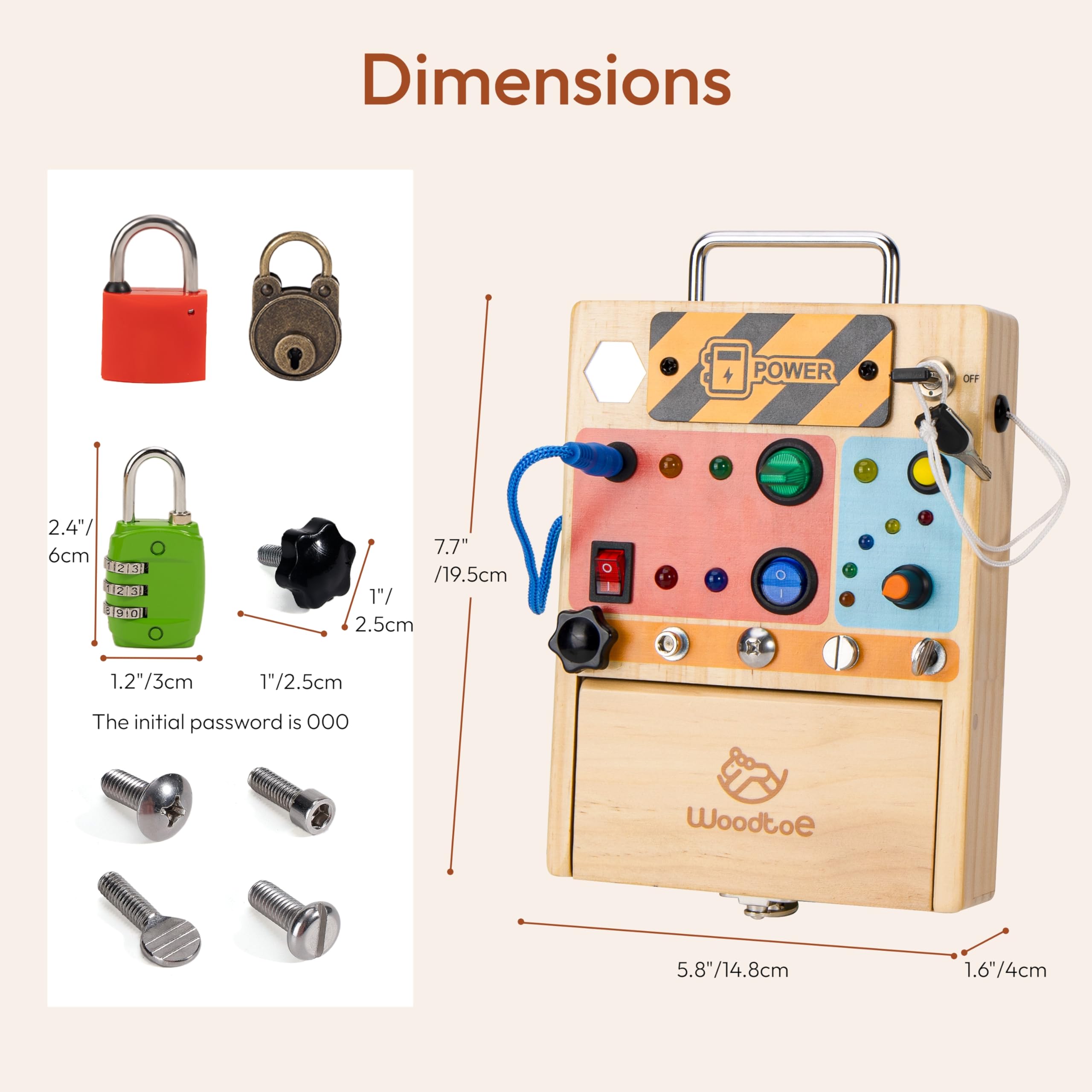 Woodtoe Busy Board bright LEDs engage kids with safe, illuminated interactions