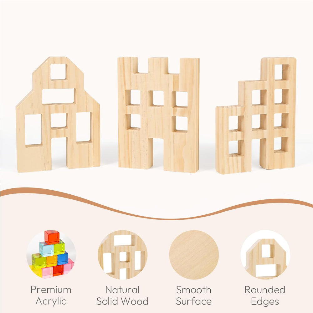Woodtoe color-rich blocks refract light, inviting exploration and visual-perception play.