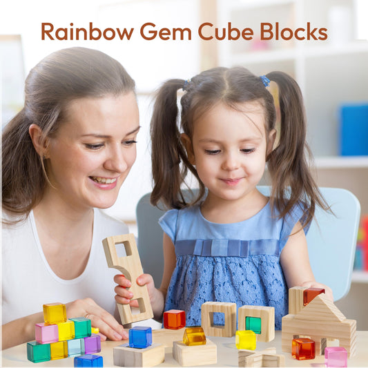 Woodtoe gem blocks sparkle and support color recognition during hands-on building.
