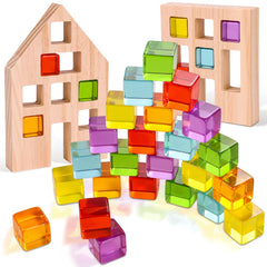 Woodtoe rainbow gem cubes set for color sorting and tactile play.
