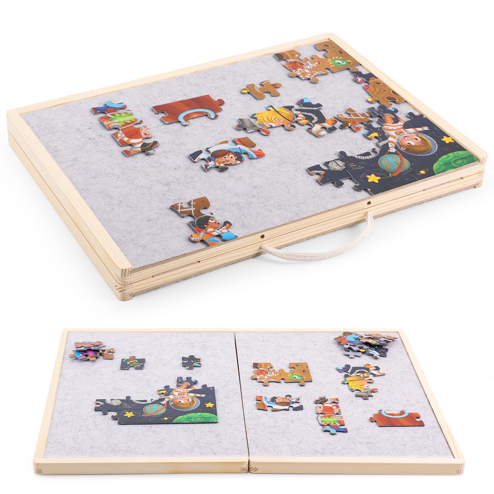 Woodtoe small puzzle board with Velcro two-sizes setup for flexible puzzle sessions.