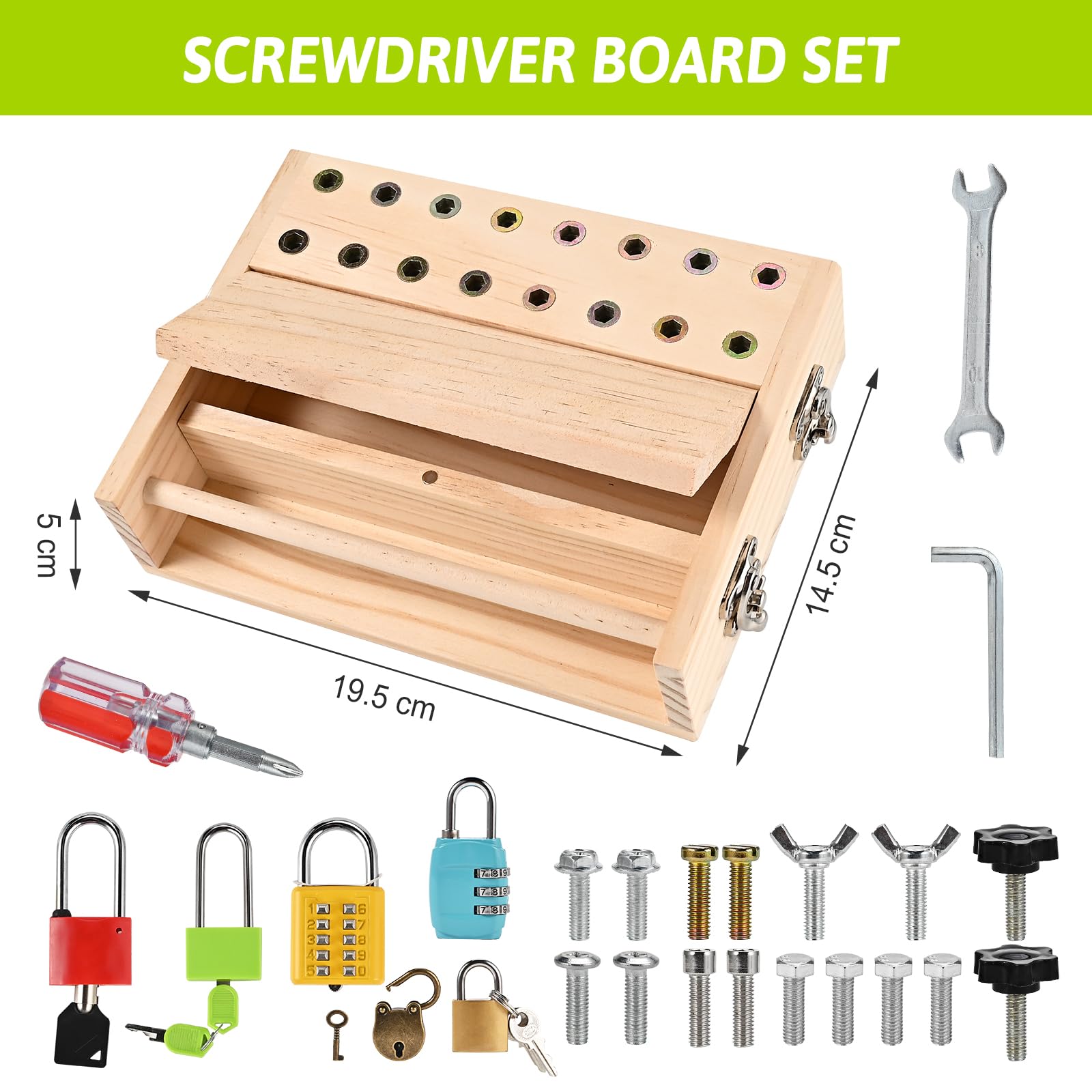 WoodTrove screwdriver-board screws close-up supports fine motor practice