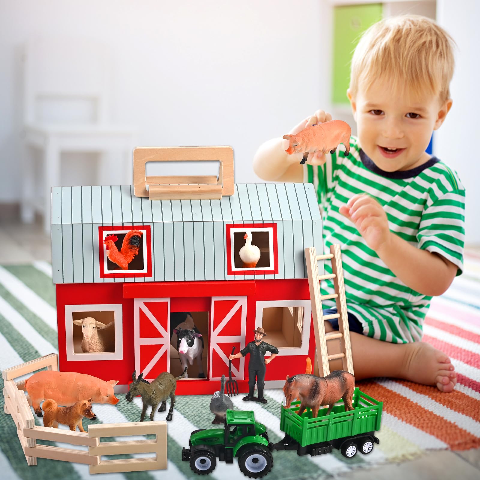 WoodTrove wooden barn animals figures help kids identify farm animals.