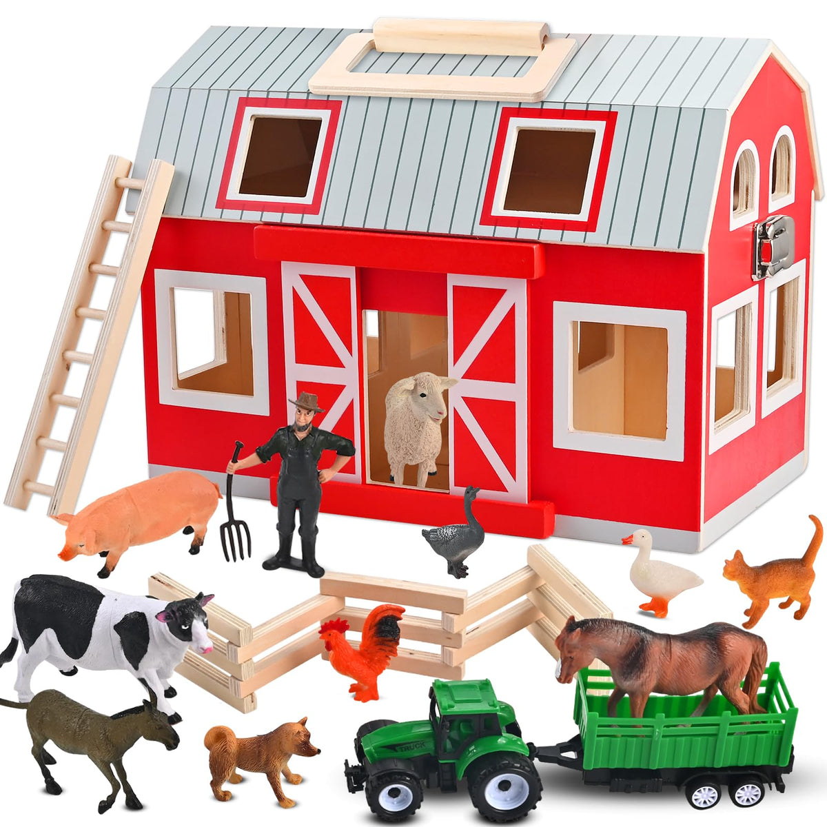 WoodTrove wooden barn toy front view sparks imaginative play at home.