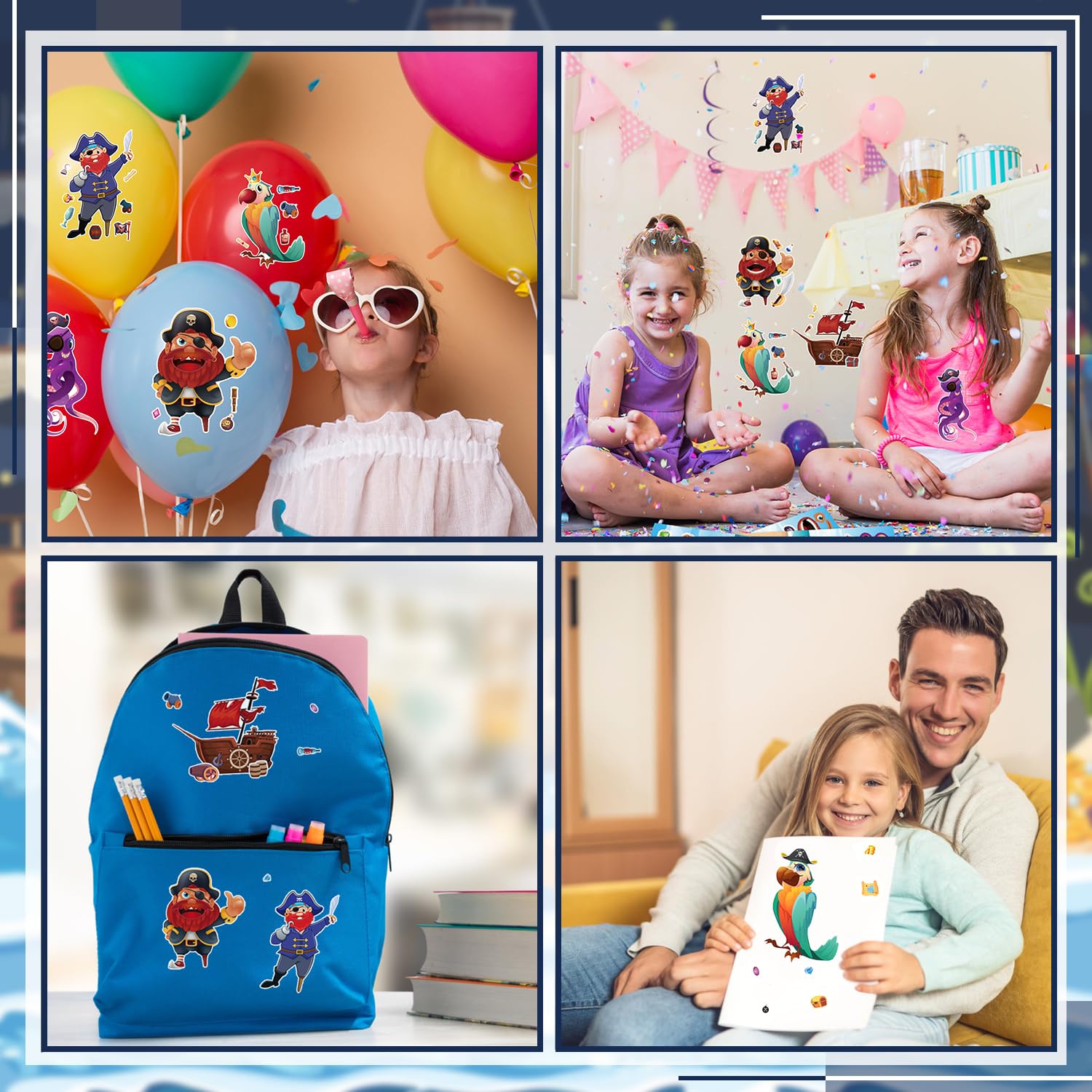 Woohookaka pirate stickers party-favor pack makes birthday celebrations easier.