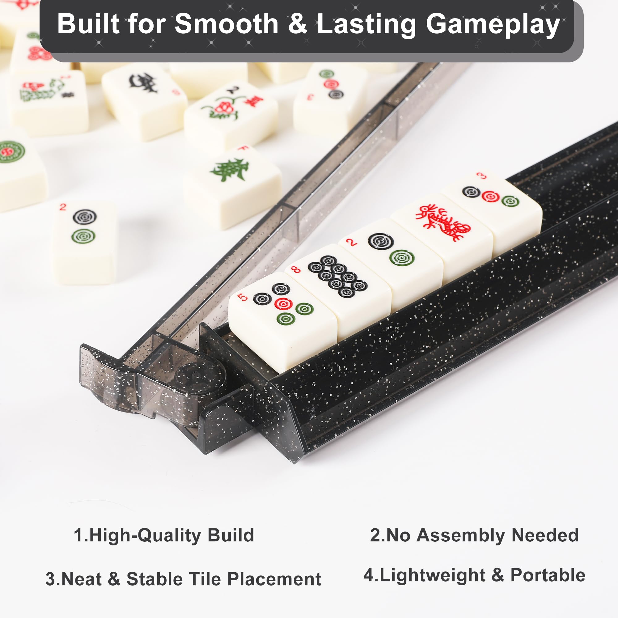 WOOIIROM ergonomic pushers provide smooth tile movement for comfortable play.