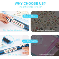 Anti-slip strip keeps tiles neat during fast-paced rounds on WOOIIROM racks