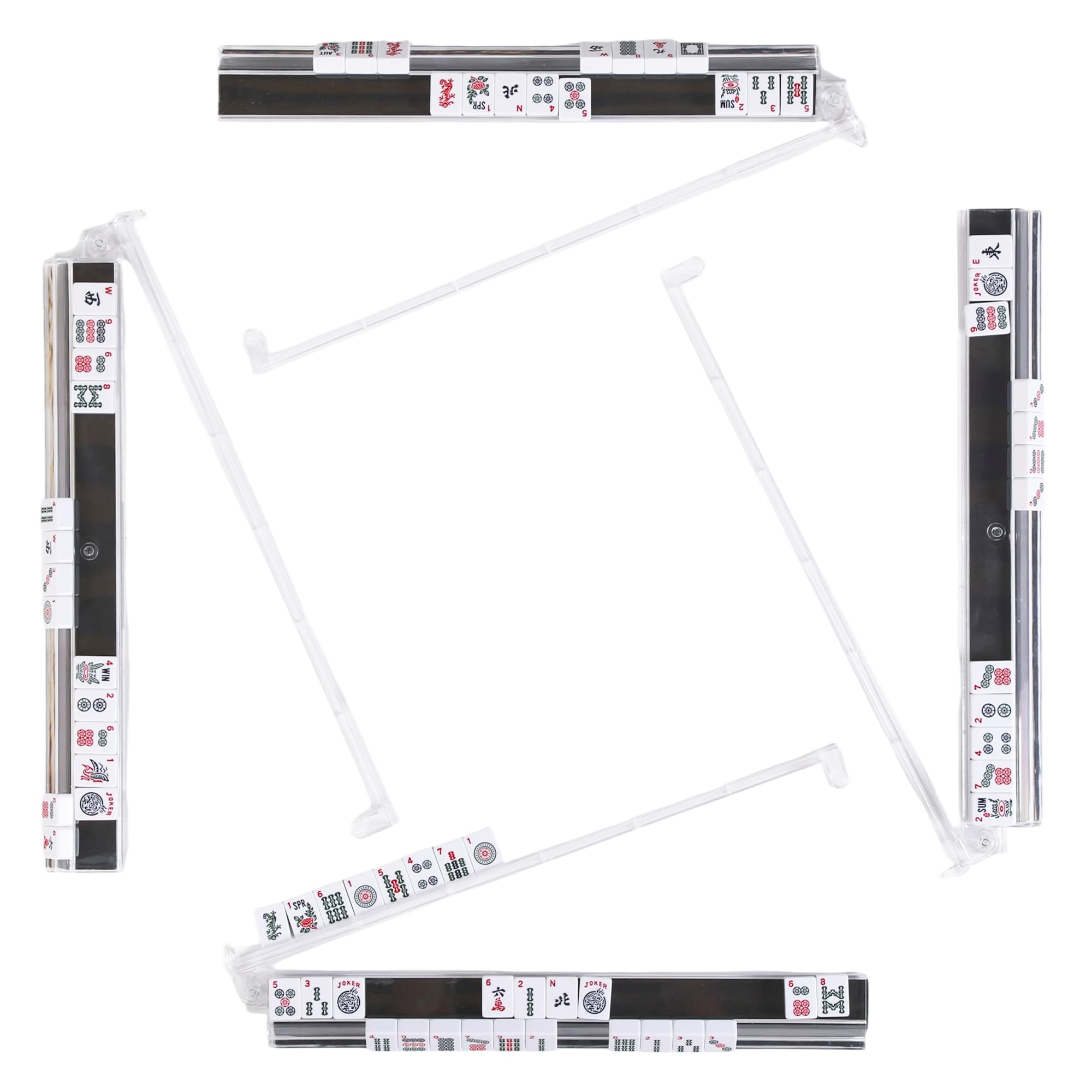 WOOIIROM Mahjong racks with pushers showing anti-slip strip for stable, confident play.