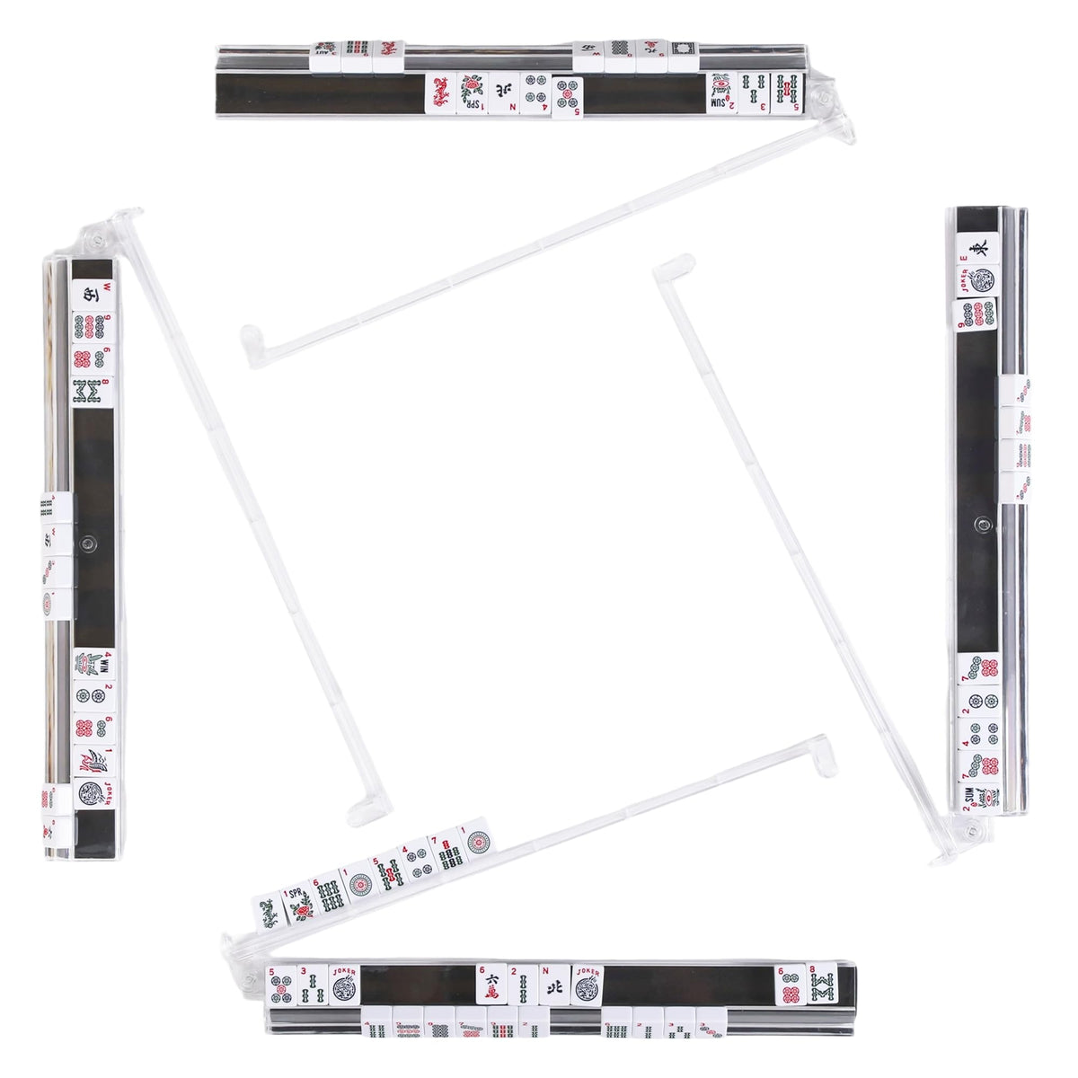 WOOIIROM Mahjong racks with pushers showing anti-slip strip for stable, confident play.