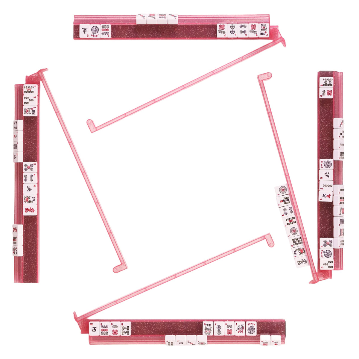 WOOIIROM Mahjong racks with pushers in bling pink show anti-slip stability for confident play.