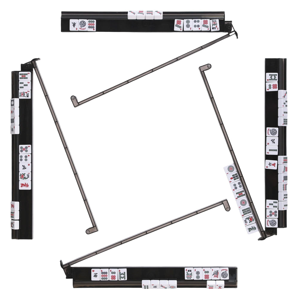WOOIIROM mahjong racks with pushers, front view in dark gray, stable for fast rounds