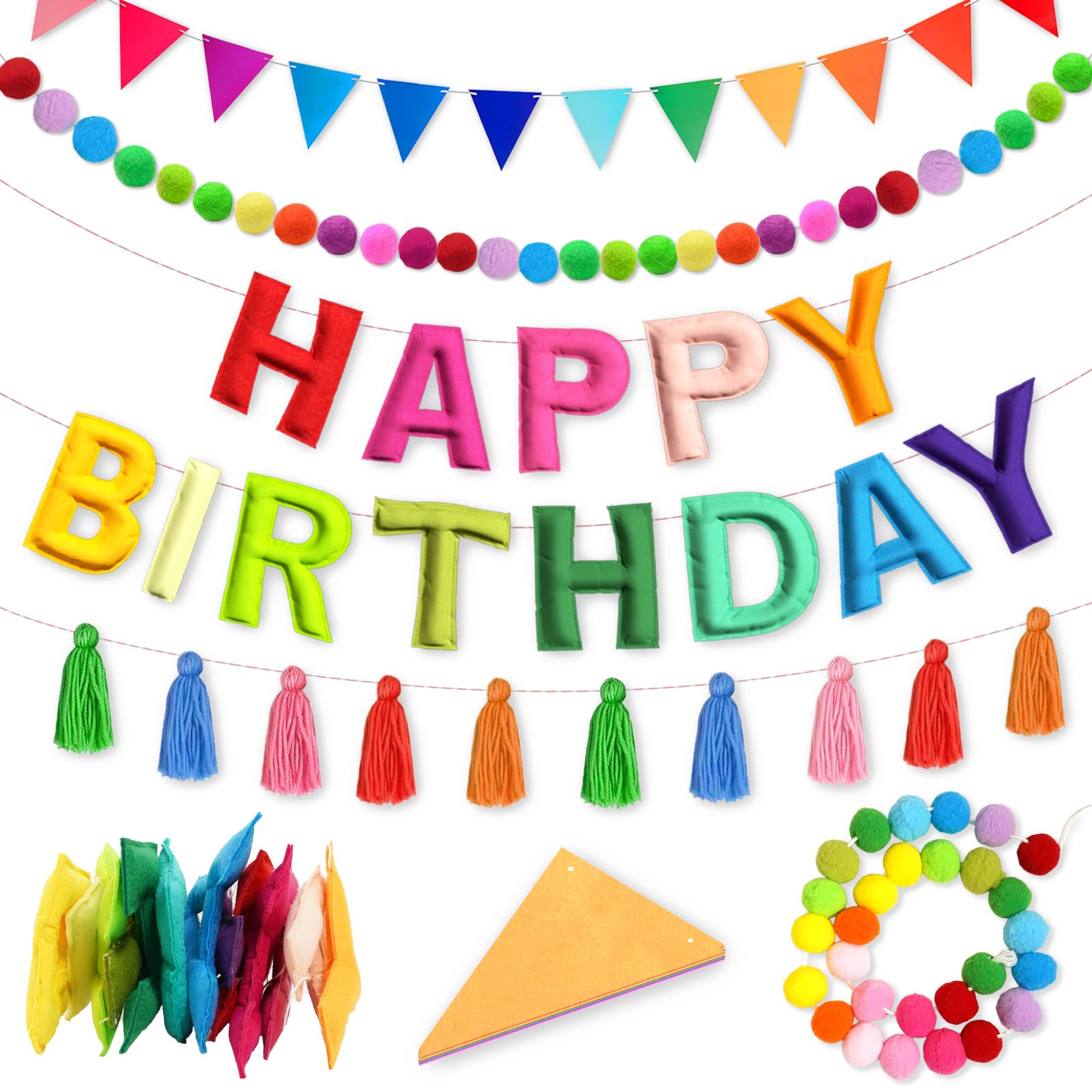 Woonnuk Happy Birthday banner adds vibrant, reusable color to any party backdrop.