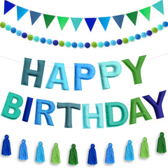 Woonnuk pre-strung Happy Birthday banner for quick blue decor setup