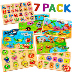 WOOODLIFY seven-pack wooden puzzles for toddlers encouraging hands-on play and problem solving