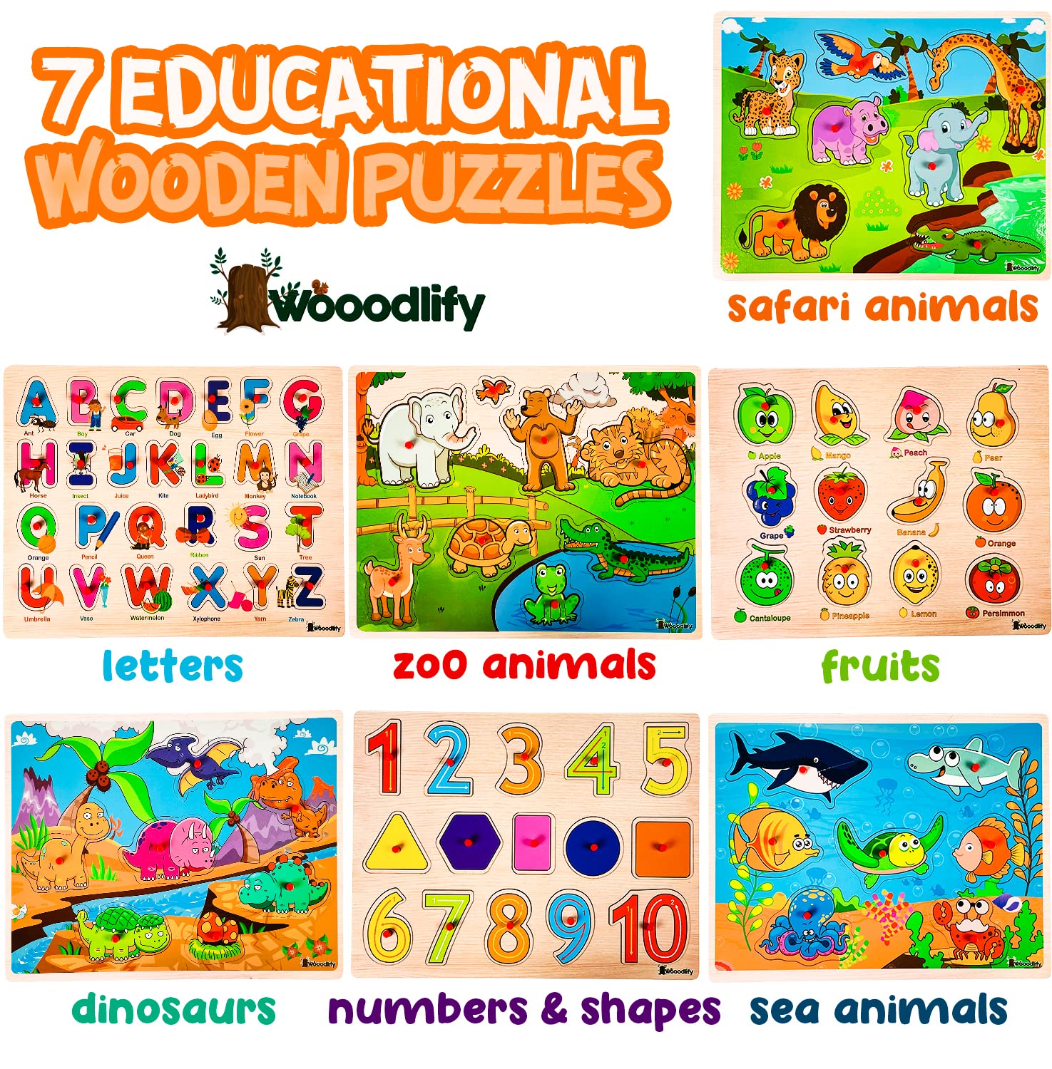 WOOODLIFY alphabet puzzle with chunky pieces supports early letter recognition