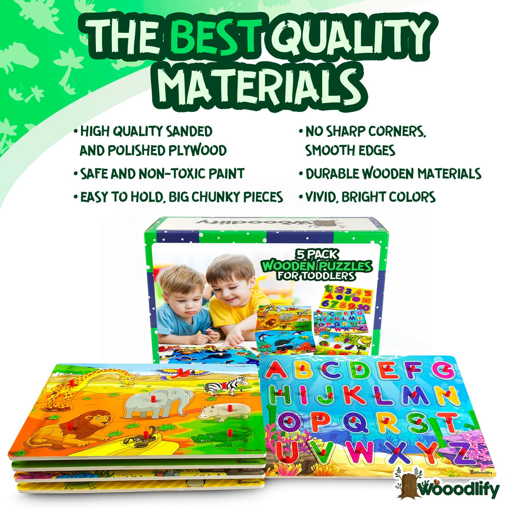 WOOODLIFY alphabet puzzle for toddlers supports early literacy with colorful letter pegs