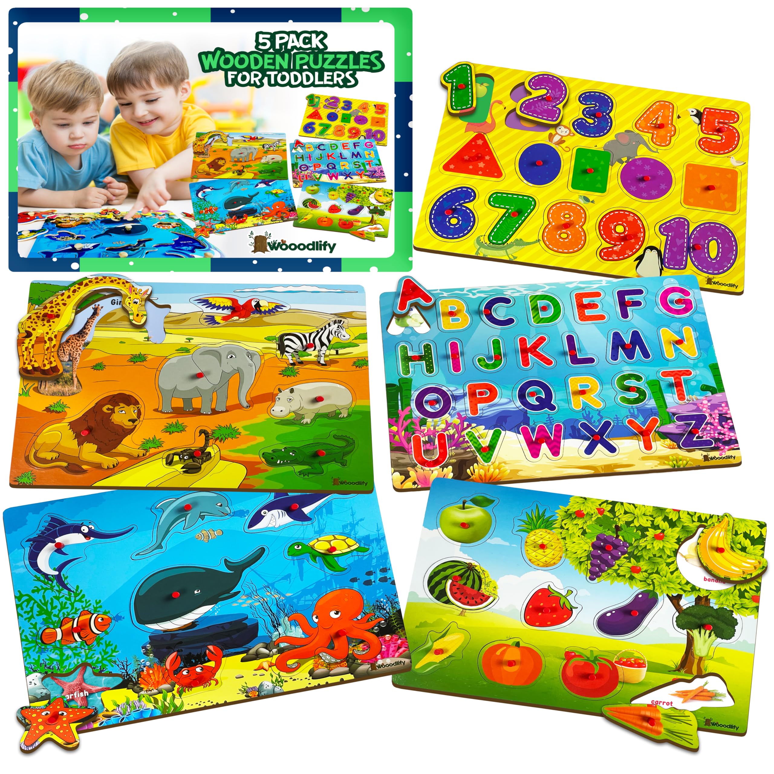 WOOODLIFY fruit puzzle for toddlers with bright pegs supports early recognition and fine motor skills