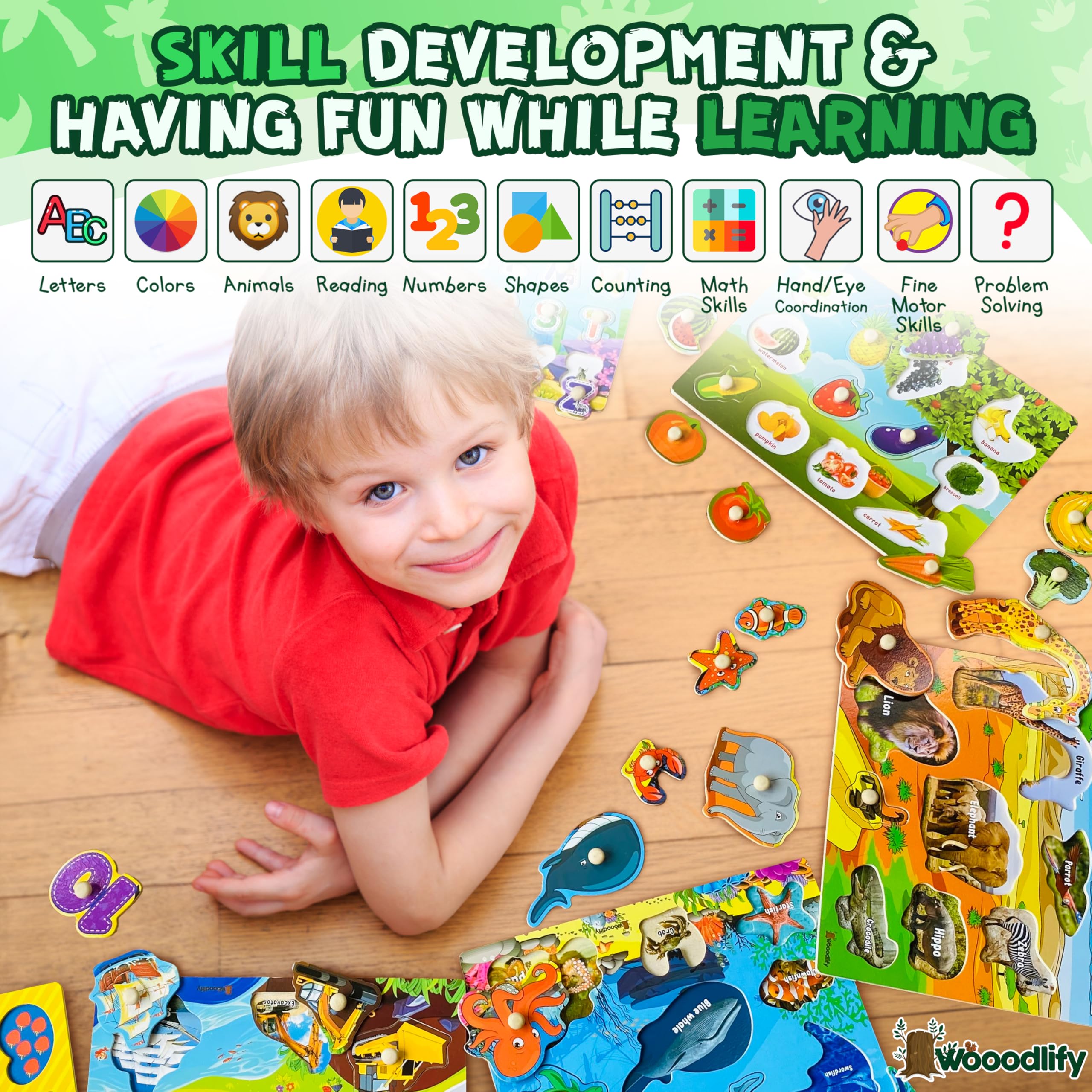WOOODLIFY shapes puzzle for toddlers helps shape recognition with easy‑grip tiles
