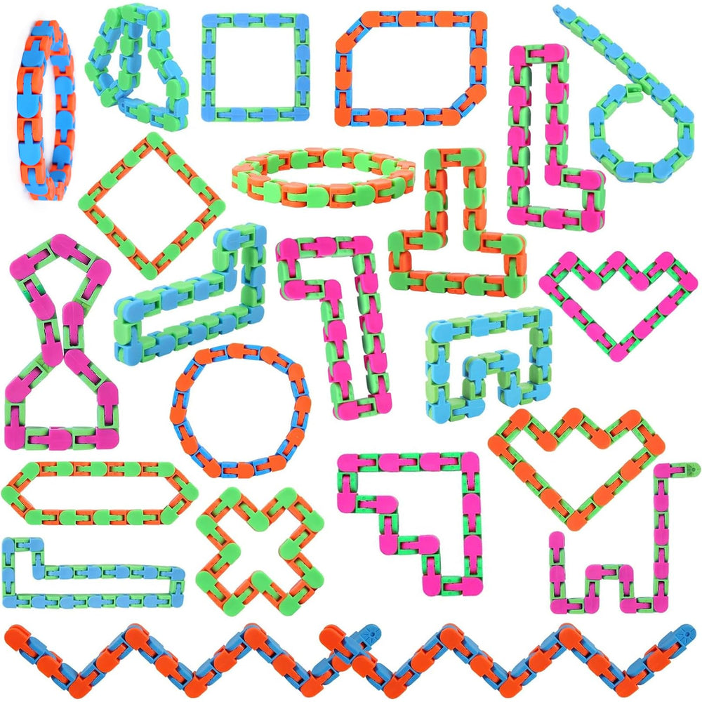 Woosir Wacky Tracks 24-pack package showcases durable, clickable fidget toy bundle.