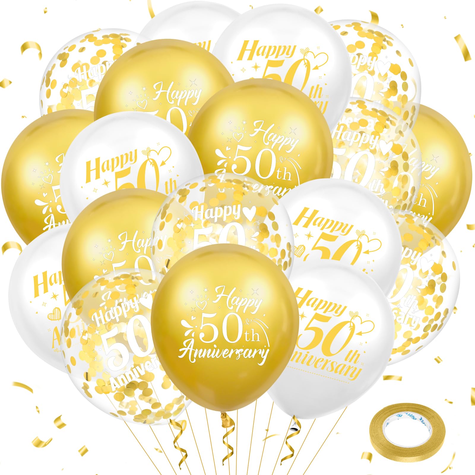Woosytoo 50th anniversary balloons in white and gold for elegant party decor