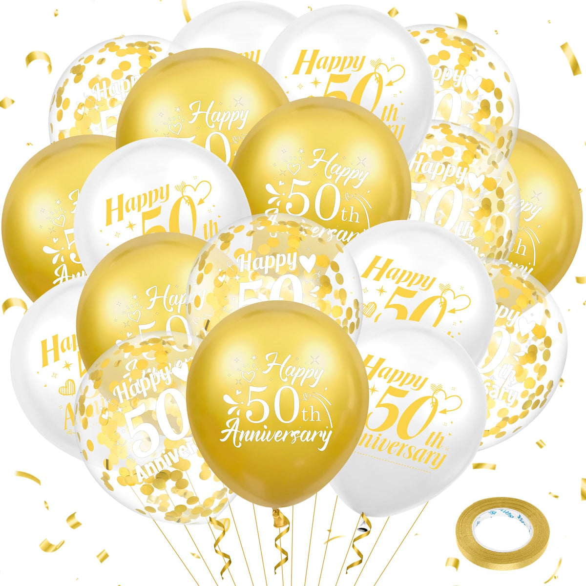 Woosytoo 50th anniversary balloons in white and gold for elegant party decor