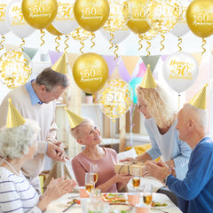 Woosytoo confetti balloons add sparkle to the anniversary celebration backdrop