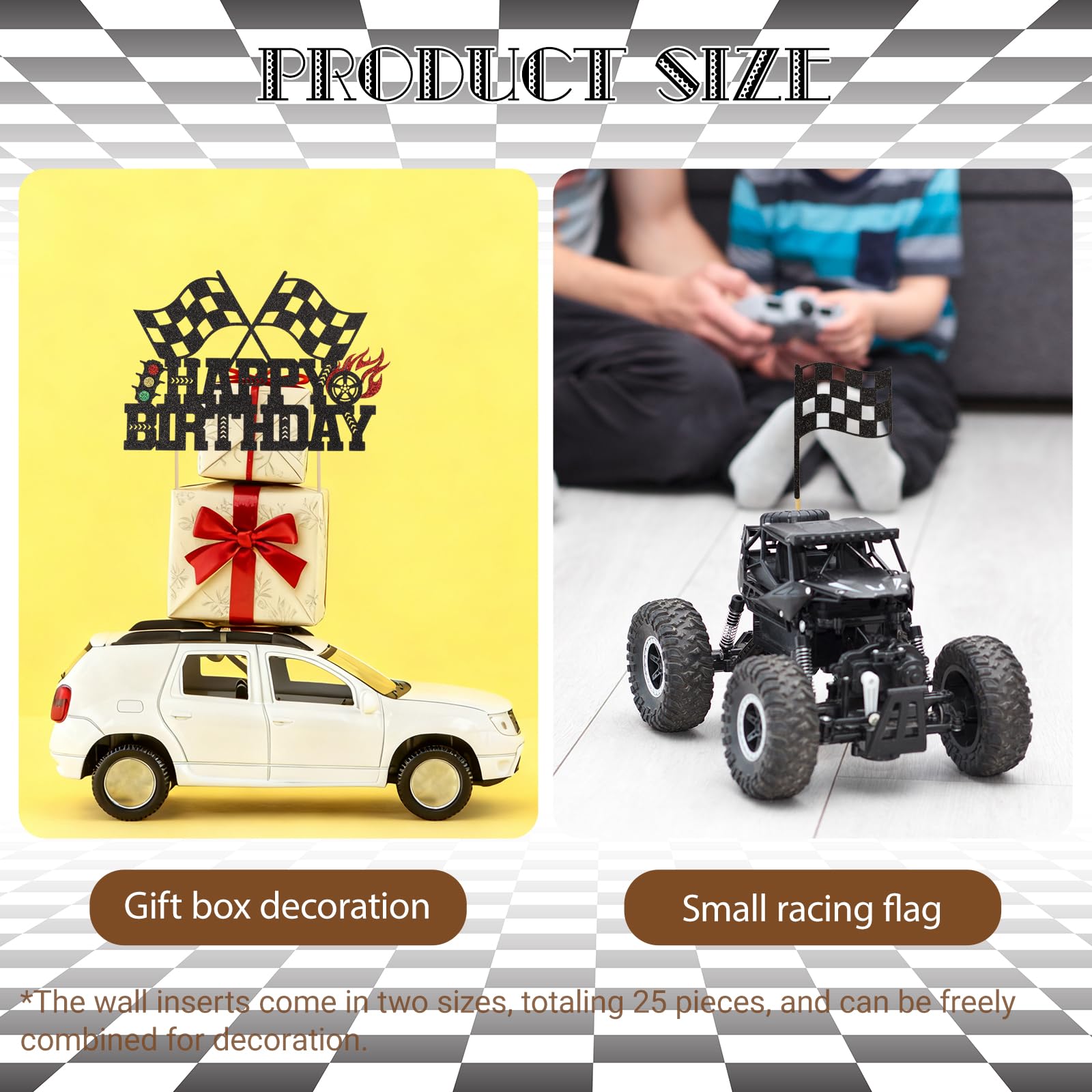 Wootkey birthday table decor with race toppers for coordinated styling.