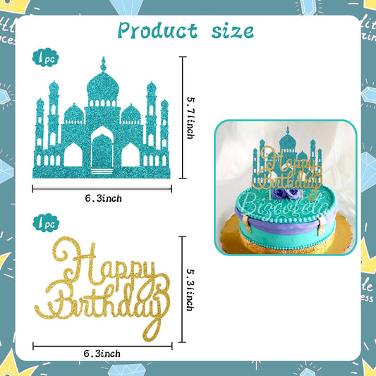 Wootkey glitter castle cake topper adds sparkle to a princess party.