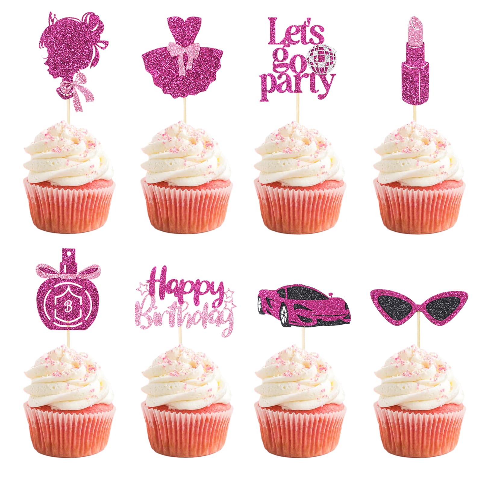 Wootkey glitter princess girl topper adds playful pink charm to cupcakes