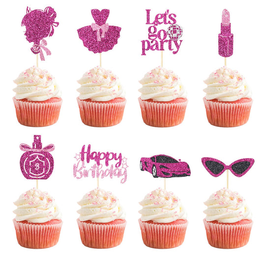 Wootkey glitter princess girl topper adds playful pink charm to cupcakes