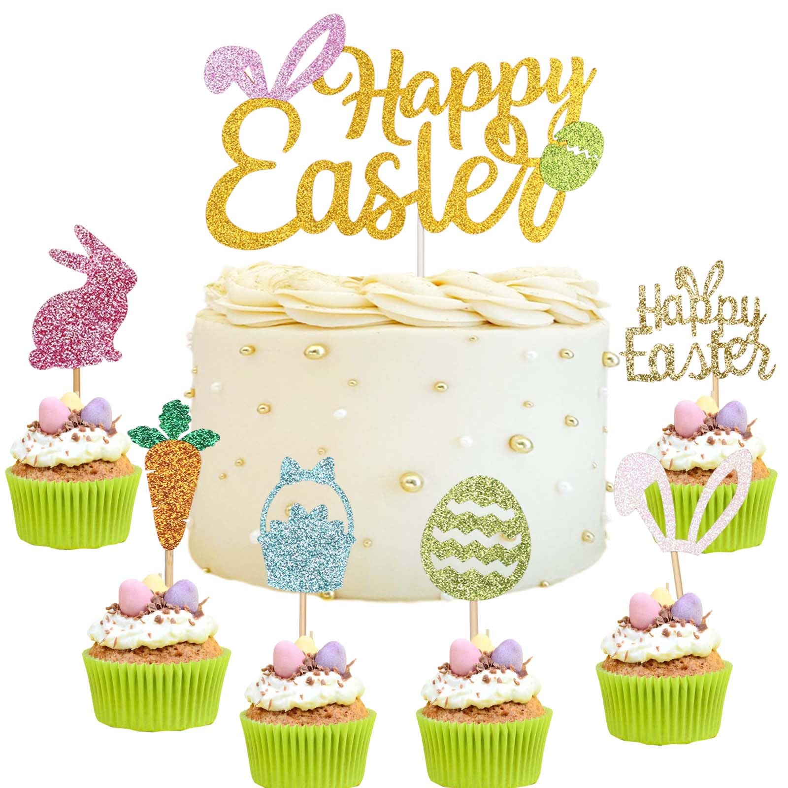 Wootkey Happy Easter cake topper enhances festive dessert display for celebrations
