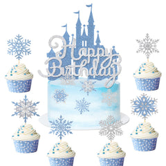 Wootkey Ice Castle Topper in blue adds fairy-tale charm to cakes