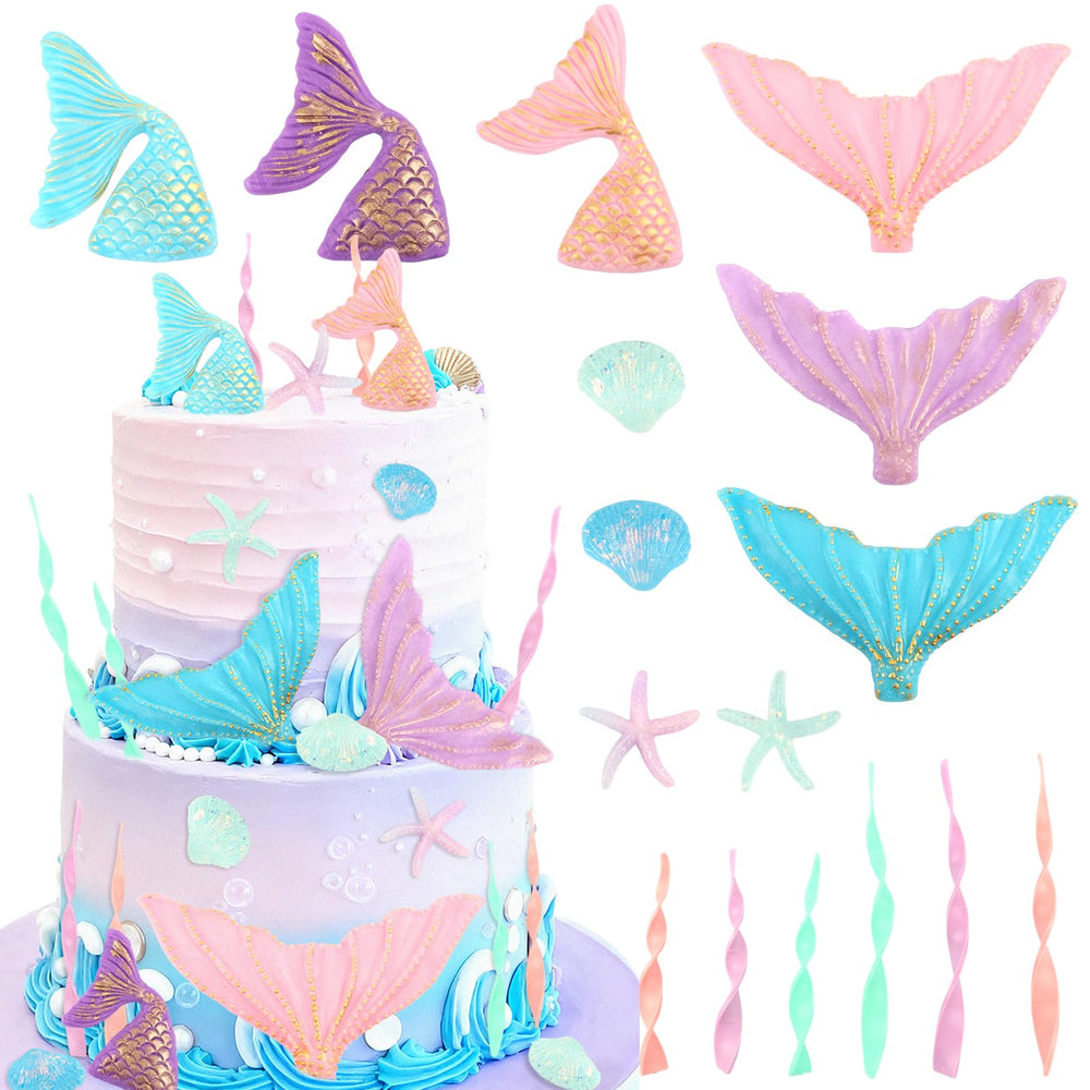 Wootkey mermaid cake toppers with large tails for ocean-themed desserts