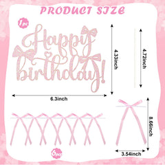 Wootkey pink bow cake topper for cupcakes and desserts, with sparkle