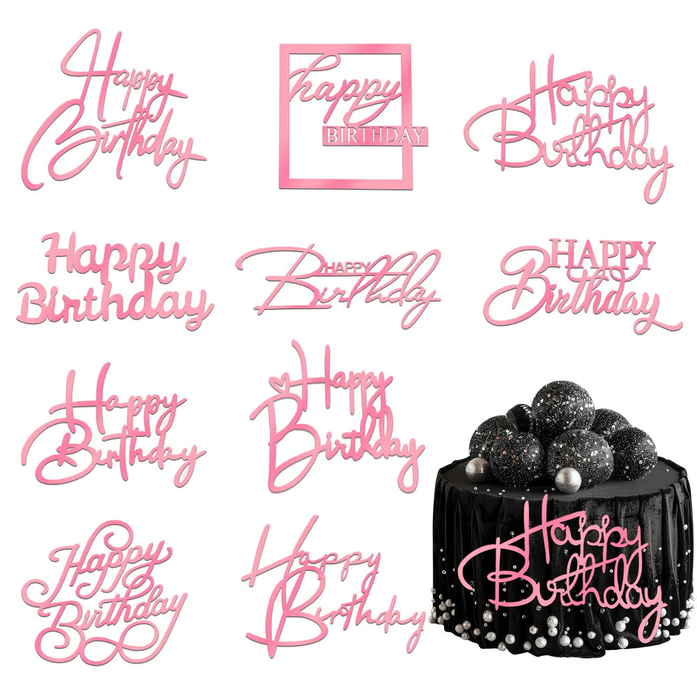 Wootkey pink mirror acrylic Happy Birthday topper doubles as a dazzling centerpiece.