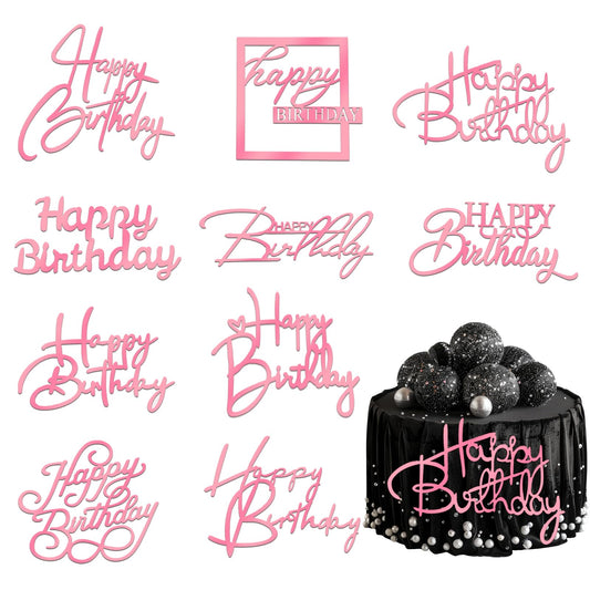 Wootkey pink mirror acrylic Happy Birthday topper doubles as a dazzling centerpiece.