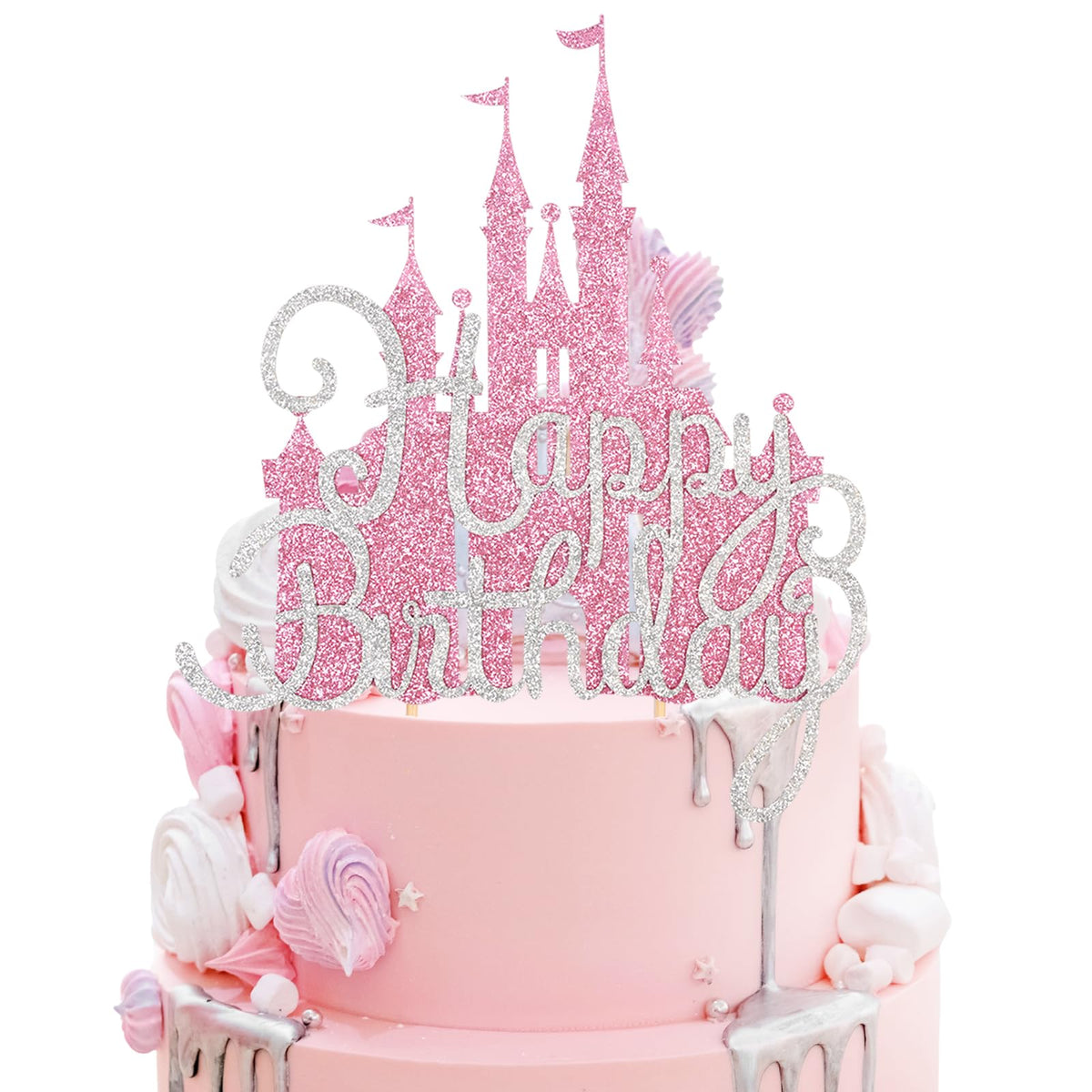 Wootkey pink princess cake topper assembly highlights castle detail for a show stopping party cake
