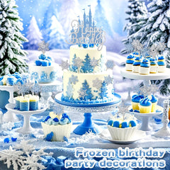 Wootkey Snowflake Cupcake Toppers closeup in silver blue for festive treats